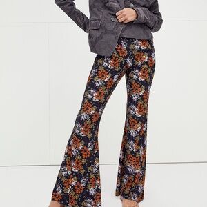 Free People Pants Can’t Take My Eyes Off Of You Black Motif Floral Purple Flare